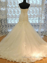Long Mermaid Strapless Court Train Lace Organza Wedding Dress